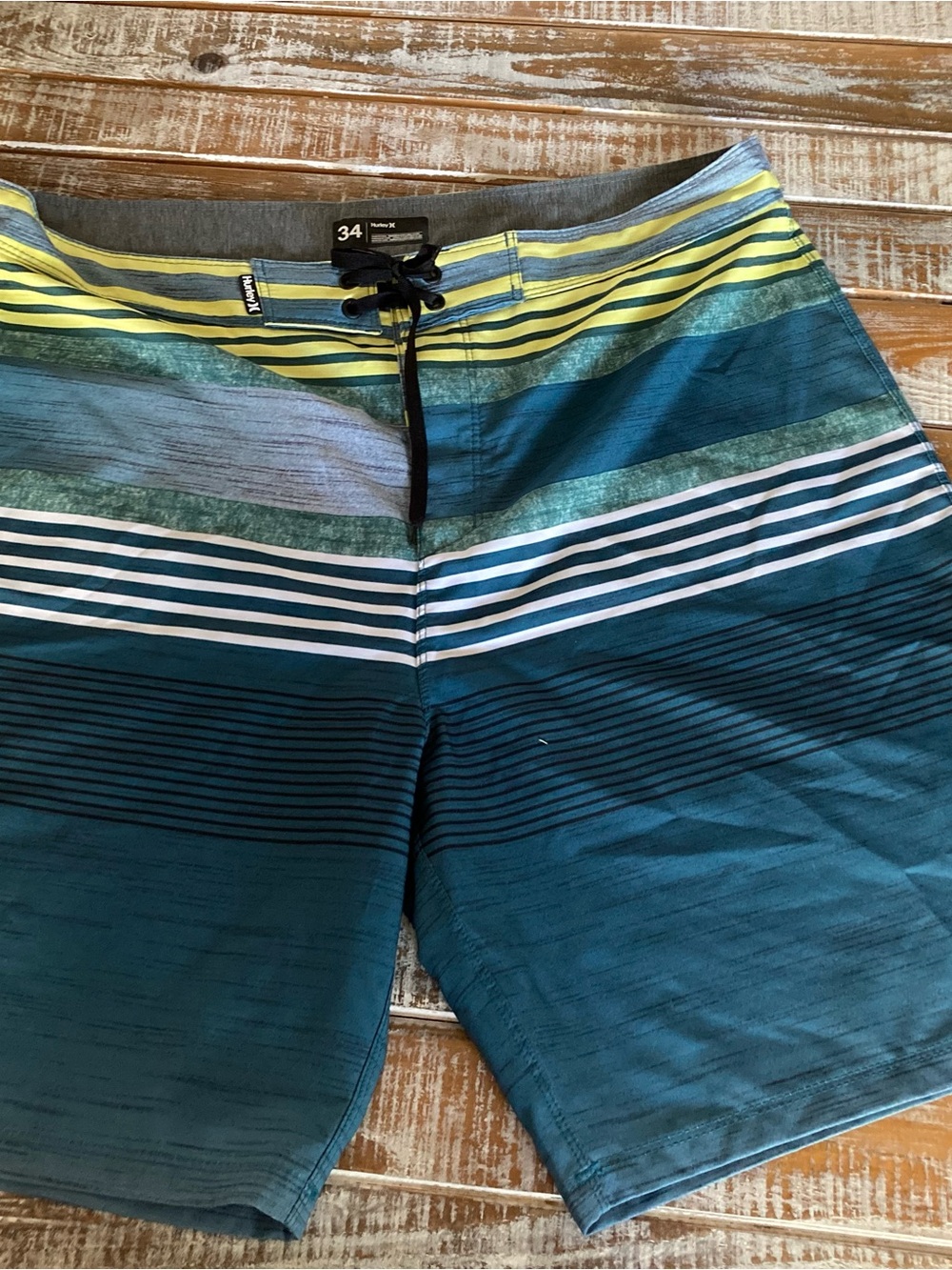 Hurley Striped Teal and Yellow Board Shorts
